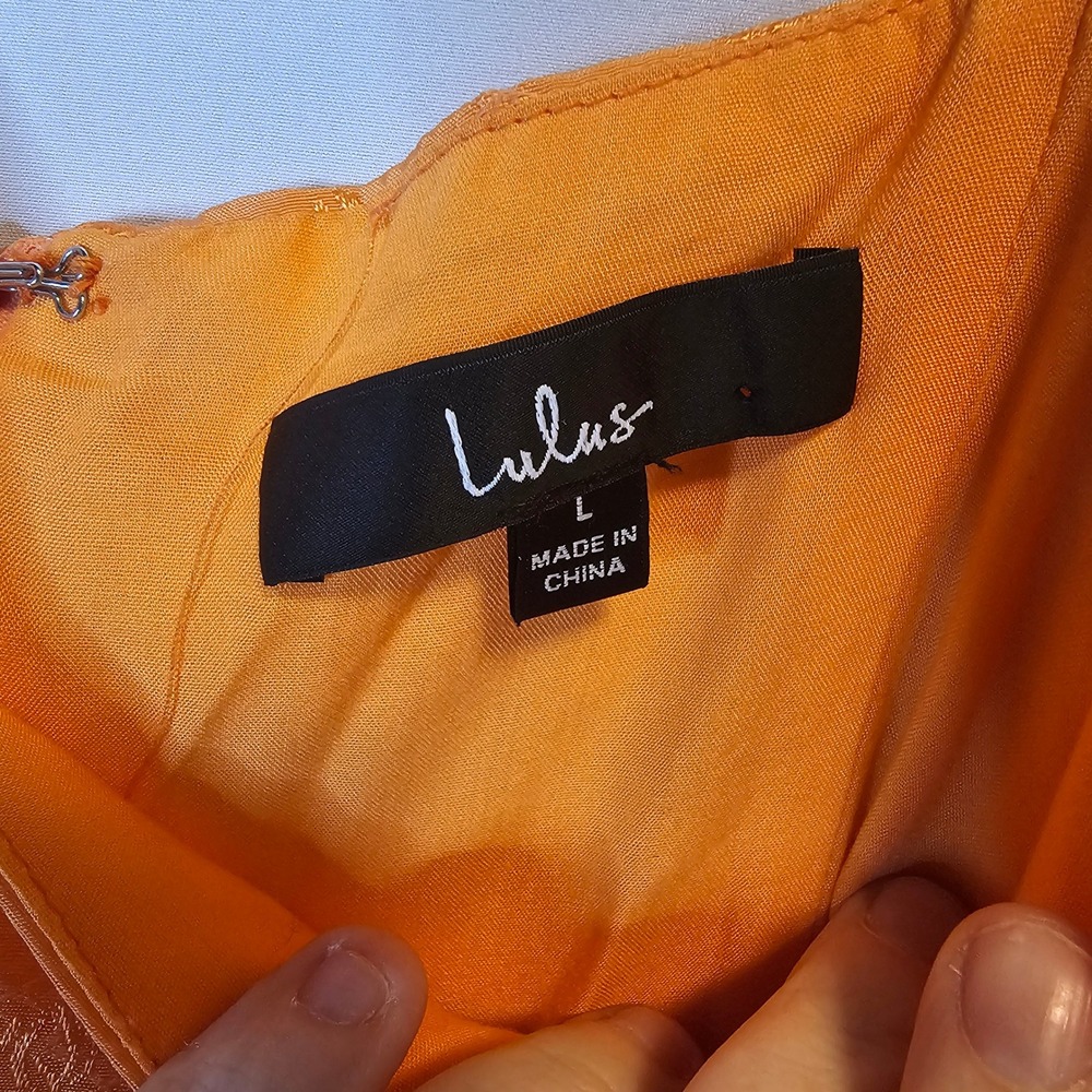Lulus Orange Floral Jacquard Mini Slip Dress‎ Adjustable Straps Size L - Picture 4 of 8